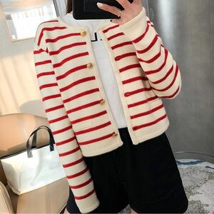 Long Sleeve Striped Sweater Button Cardigan Knitted